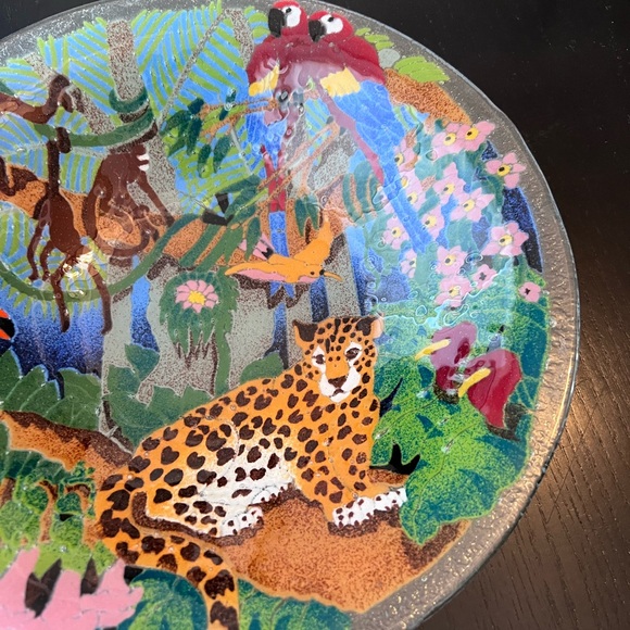 Peggy Karr Fused Glass Large Jungle Themed Plate/Bowl Signed - Picture 3 of 5